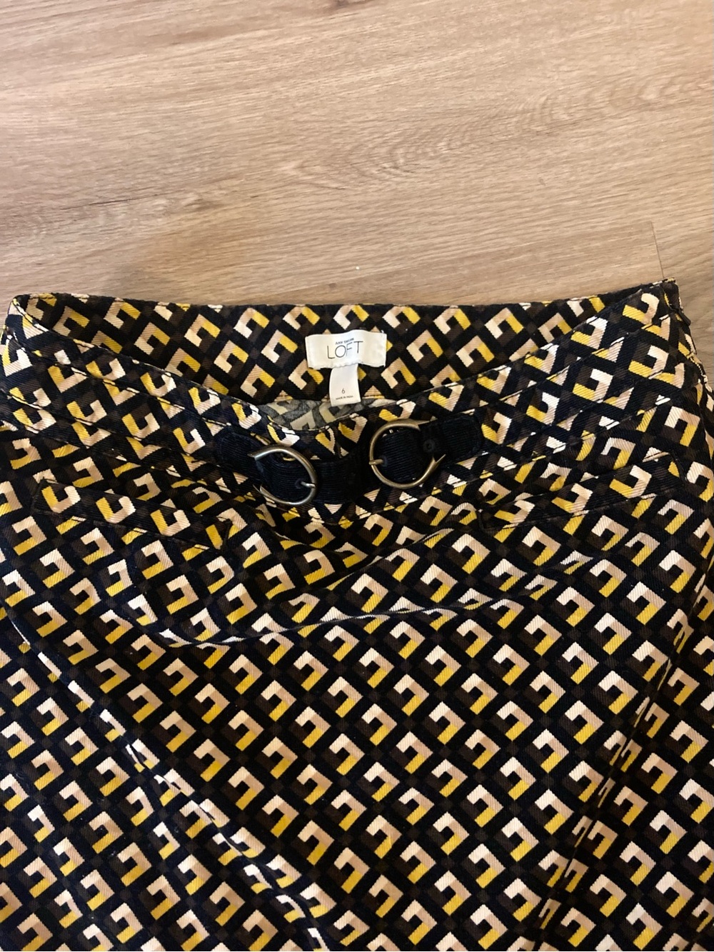 LOFT Black & Yellow Geometric Belted Mini Skirt